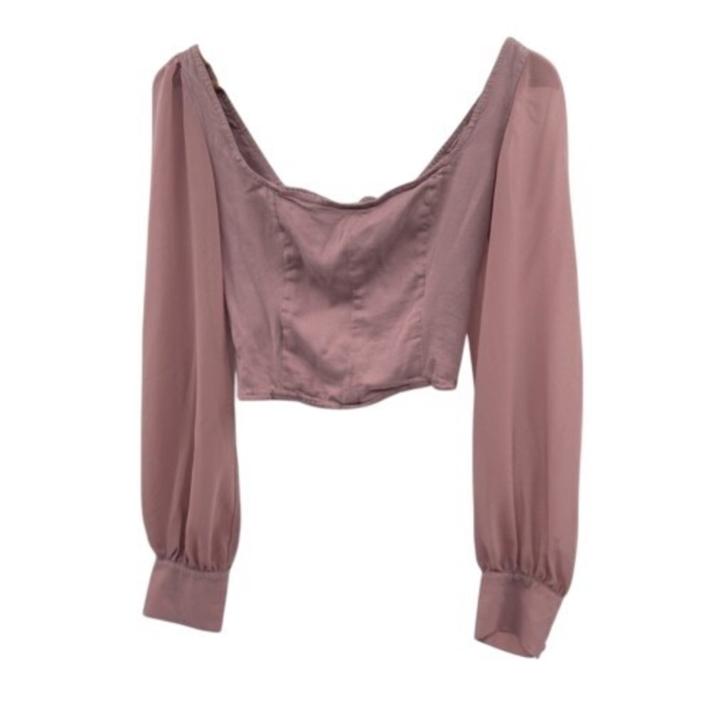 Urban Outfitters Top Crop Top Sheer Long Sleeve Women Size Medium Pink Y2K